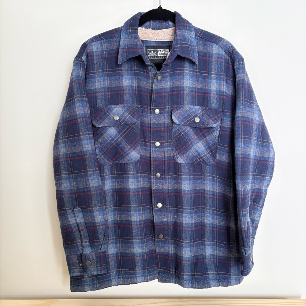 Canyon Guide Sherpa Lined Plaid Jacket Shirt Blue Red Men’s Large L